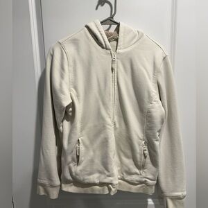L.L. Bean Sherpa Lined Zip Hoodie Small Cream Fleece Jacket
